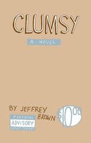 Boek 'Clumsy' van Jeffrey Brown, met een ouderlijk advieswaarschuwing en een prijs van $10,00
