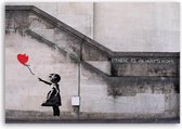 Trend24 - Canvas Schilderij - Banksy Muurschildering Meisje Met Ballon Hart - Schilderijen - Reproducties - 90x60x2 cm - Zwart