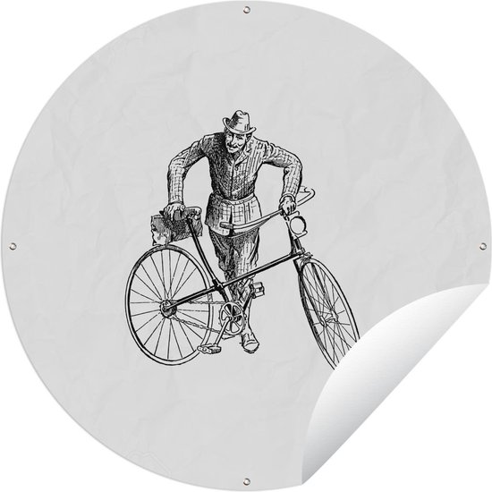 Tuincirkel Fiets - Man - Vintage - 150x150 cm - Ronde Tuinposter - Buiten