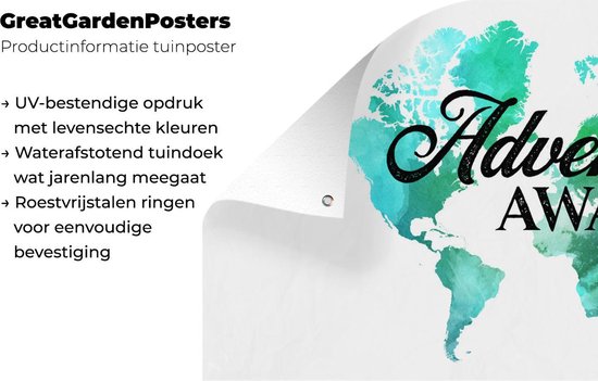 Affiche clôture Carte - Monde - Citation - Vert - 200x100 cm - Toile de jardin