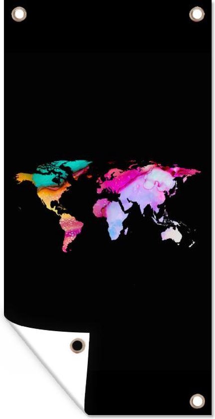 Affiche clôture Wereldkaart - Couleur - Aquarelle - 100x200 cm - Toile jardin
