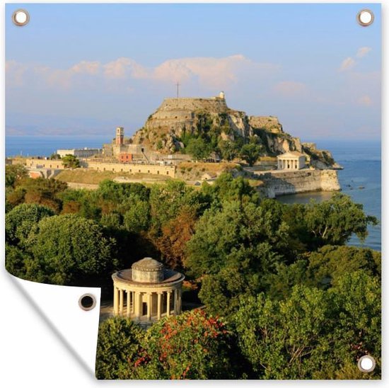 Tuinposters Corfu - Griekenland - Fort - Bos - 50x50 cm - Tuindoek - Buitenposter