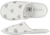 Meisjes instap slippers/pantoffels wit met zilveren hartjes maat 31-32
