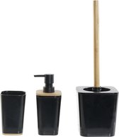 Badkamerset 3-delig zwart met bamboe - Toilet/badkamer accessoires - toiletborstel - zeeppompje