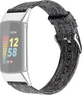 By Qubix - Geschikt voor Fitbit Charge 5 - Fitbit Charge 6 Nylon bandje - Grijs - Smartwatch Band - Horlogeband - Polsband