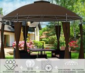 ElJardin - Rond Partytent - 350 cm - Waterdicht Dak - Wanden - Insectennet - Solar - Bruin Paviljoen