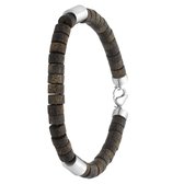 Lucardi Heren Armband natuursteen black agate - Staal - Armband - Cadeau - 22 cm - Zilverkleurig