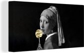 Canvas Schilderij Meisje met de parel - Black en gold - Snoep - 80x40 cm - Wanddecoratie