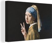 Canvas Schilderij Meisje met de parel - Johannes Vermeer - Peace - 120x80 cm - Wanddecoratie