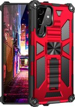 Samsung Galaxy S22 Ultra Hoesje - Mobigear - Armor Stand Serie - Hard Kunststof Backcover - Rood - Hoesje Geschikt Voor Samsung Galaxy S22 Ultra