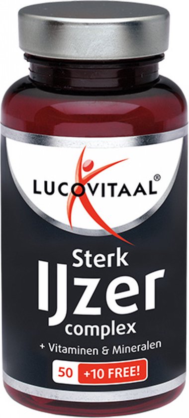 Flesje Lucovitaal Sterk IJzer complex, 50 + 10 GRATIS tabletten.