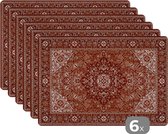Placemat - Placemats kunststof - Perzisch Tapijt - Vloerkleed - Mandala - Bruin - 45x30 cm - 6 stuks - Hittebestendig - Anti-Slip - Onderlegger - Afneembaar