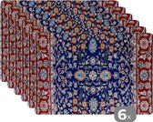 Placemat - Placemats kunststof - Perzisch Tapijt - Vloerkleed - Patronen - Blauw - 45x30 cm - 6 stuks - Hittebestendig - Anti-Slip - Onderlegger - Afneembaar