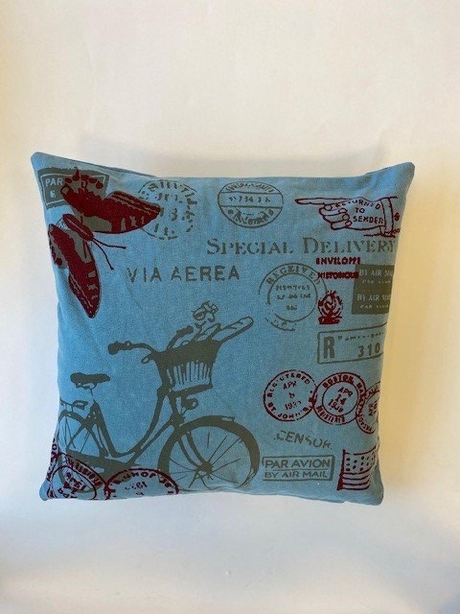 L28 Kussenhoes katoen blauw 45x45 cm Fiets