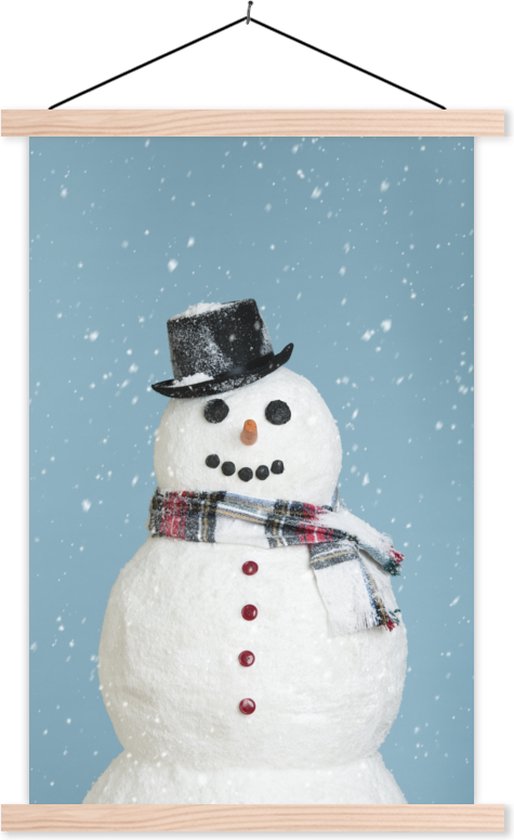 bonhomme de neige joyeux Noël avec un fond bleu clair affiche scolaire lattes plates vierges 40x60 cm - Tirage photo sur affiche textielposter (décoration murale salon / chambre)