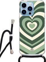 iPhone 13 Pro hoesje met koord - Hart groen swirl | Apple iPhone 13 Pro crossbody case | Zwart, Transparant | Geen opdruk