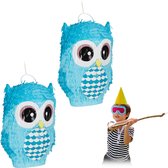 Relaxdays 2x pinata uil - jongen - blauw - verjaardag - babyshower - feestartikel - piñata