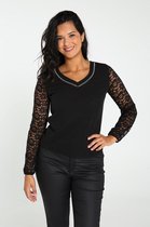 Cassis - Female - T-shirt met kanten mouwen  - Zwart