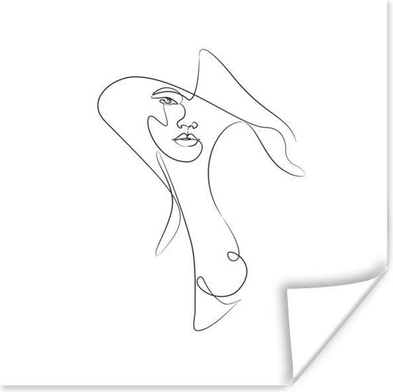 Poster Abstracte line art van een vrouw met vloeiende lijnen vierkant - 75x75 cm