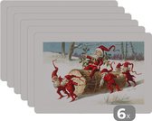 Placemat - Placemats kunststof - Kerst - Boom - Sneeuw - 45x30 cm - 6 stuks - Hittebestendig - Anti-Slip - Onderlegger - Afneembaar
