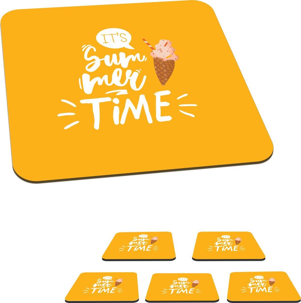 Onderzetters voor glazen - Zomer - IJs - Wit - 10x10 cm - Glasonderzetters - 6 stuks