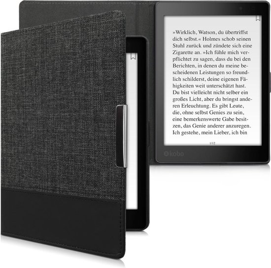 kwmobile case pour Kobo Aura ONE - Etui de protection en toile anthracite / noir - Pour liseuse -