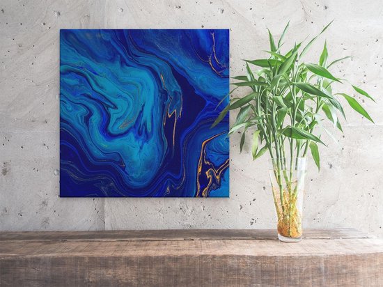 Artaza - Peinture sur toile - Art abstrait - Blauw avec Peinture dorée - 30x30 - Klein - Photo sur toile - Impression sur toile