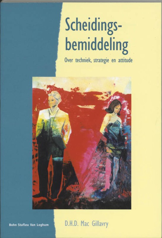 Boek 'Scheidingsbemiddeling' met een schilderij van een man en vrouw in formele kleding.