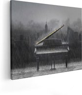 Artaza Canvas Schilderij Piano in de Regen voor een Stad - 100x80 - Groot - Foto Op Canvas - Canvas Print