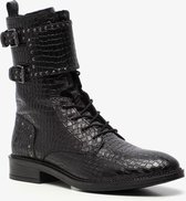 TwoDay leren dames croco veterboots - Zwart - Maat 41 - Echt leer