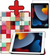 iPad 10.2 2021 Hoes Luxe Book Case Cover Hoesje (10,2 inch) Met Screenprotector - Blocks