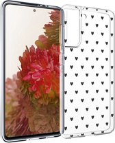 iMoshion Hoesje Geschikt voor Samsung Galaxy S21 Hoesje Siliconen - iMoshion Design hoesje - Transparant / Zwart / Hearts All Over Black