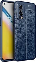 OnePlus Nord 2 Hoesje - MobyDefend TPU Gelcase - Lederlook - Navy Blauw - GSM Hoesje - Telefoonhoesje Geschikt Voor: OnePlus Nord 2