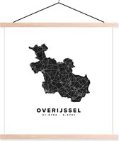 Posterhanger incl. Poster 60x60 cm - Schoolplaat - Overijssel - Wegenkaart - Wit - Textielposter - Blanke latten