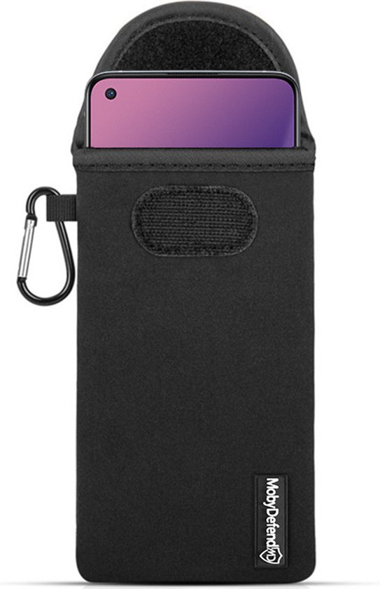 Étui pour OnePlus 8T, pochette en néoprène Shocksock avec mousqueton, manchon, noir