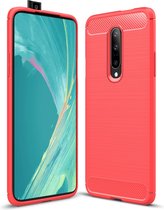 OnePlus 7 Pro hoesje, gel case brushed carbonlook, rood | GSM Hoesje / Telefoonhoesje Geschikt Voor: OnePlus 7 Pro