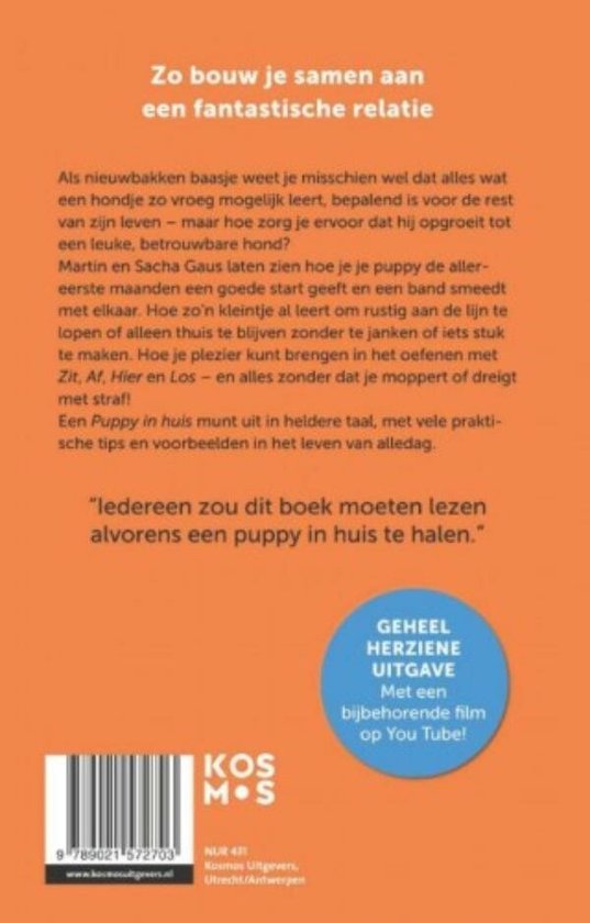 Boek "Een puppy in huis" met een herziene uitgave en extra film op YouTube.