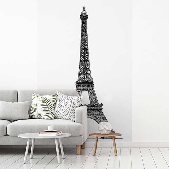 Papier peint photo vinyle - Une illustration de la Tour Eiffel en noir et blanc largeur 160 cm x hauteur 240 cm - Tirage photo sur papier peint (disponible en 7 tailles)