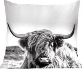 Sierkussens - Kussentjes Woonkamer - 40x40 cm - Koe - Schotse hooglander - Zwart - Wit - Dier - Natuur - Wild