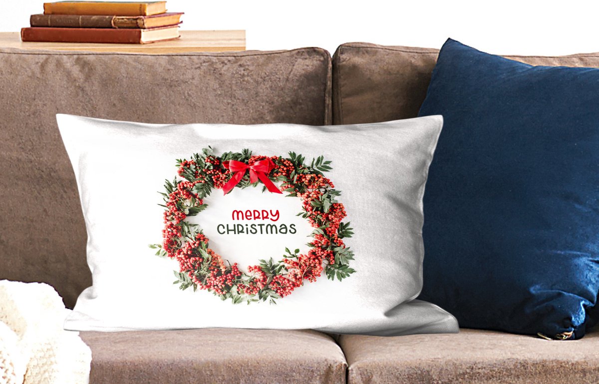 Sierkussens - Kussentjes Woonkamer - 60x40 cm - Winter - Mistletoe - Kerstkrans - Kerstversiering - Kerstdecoratie voor binnen - Woonkamer – foto 3