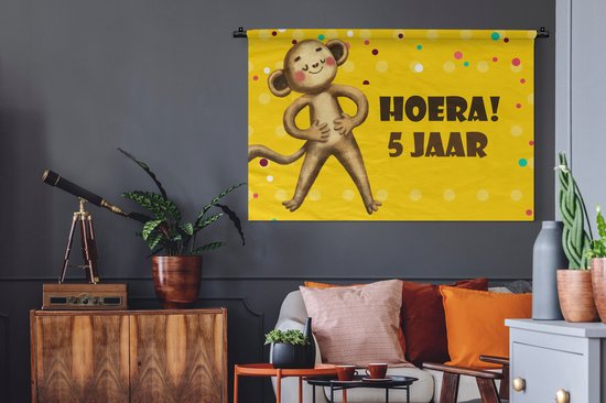 Tapisserie - Toile murale - Anniversaire - Singe - Animaux - 150x100 cm - Tapisserie