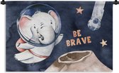 Wandkleed - Wanddoek - 'Be brave' - Olifant - Spreuken - Quotes - Jongetje - Meisjes - Kinderen - 180x120 cm - Wandtapijt