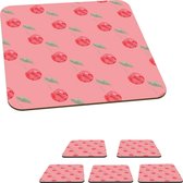 Onderzetters voor glazen - Kersen - Waterverf - Roze - 10x10 cm - Glasonderzetters - 6 stuks