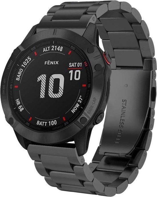 Strap-it Garmin Fenix 5x / 6x stalen band - zwart | bol.com