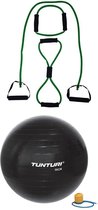 Tunturi - Fitness Set - Tubing Set Groen - Gymball Zwart 55 cm