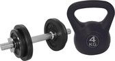 Tunturi - Fitness Set - Halterset 10 kg incl 1 Dumbellstang - Kettlebell 4 kg