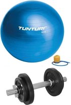 Tunturi - Fitness Set - Halterset 10 kg incl 1 Dumbellstang - Gymball Blauw 75 cm