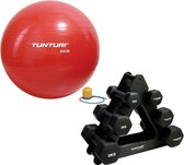 Tunturi - Fitness Set - Dumbbell Opbergrek incl 2x 1 t/m 3 dumbbells  - Gymball Rood 65 cm