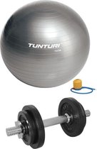 Tunturi - Fitness Set - Halterset 10 kg incl 1 Dumbellstang  - Gymball Zilver 75 cm
