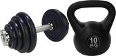 Tunturi - Fitness Set - Halterset 15 kg incl 1 Dumbbellstang - Kettlebell 10 kg